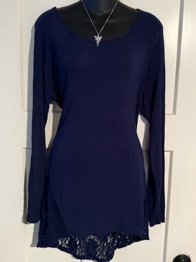 4/$16 Deb Cut Out Shoulder Long Sleeve Laced Back Soft Navy Blue Shirt